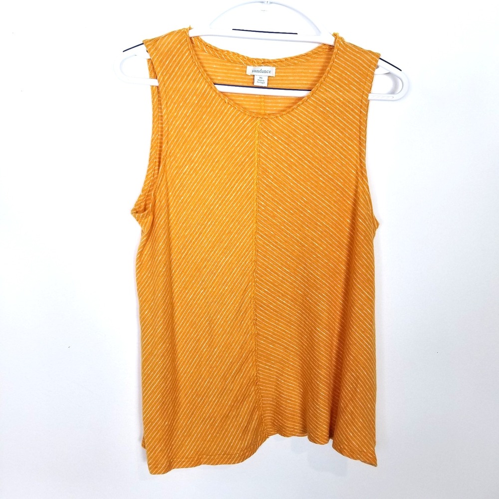 Sundance 100% Linen Yellow Striped Tank Top Blouse Women Sz XL Summer Beach